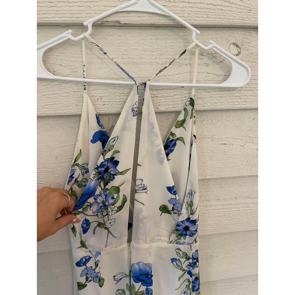 Identity Floral Halter Wide-Leg Jumpsuit – White & Blue Floral – Size M - Picture 9 of 10